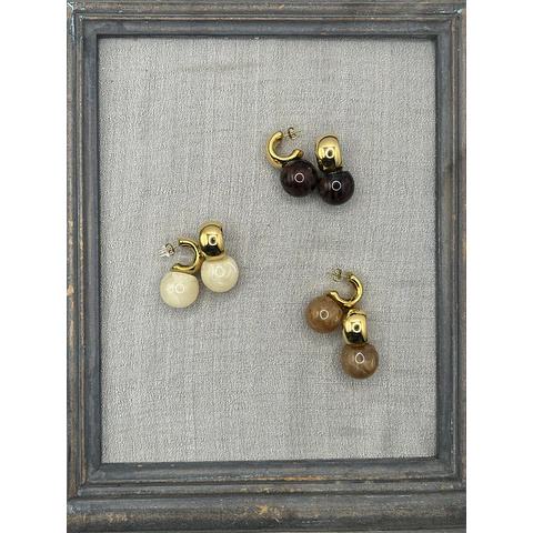 Aros Esfera Resina y Acero Baño Oro