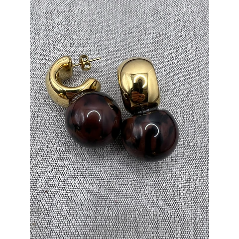 Aros Esfera Resina y Acero Baño Oro