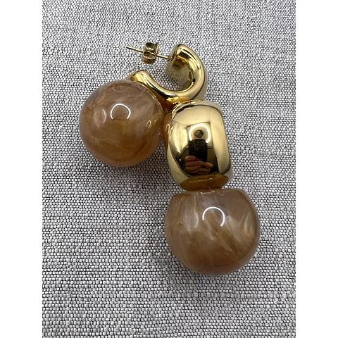 Aros Esfera Resina y Acero Baño Oro