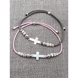 Pulsera Cruz topes plata
