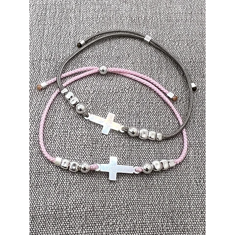 Pulsera Cruz topes plata