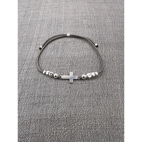 Pulsera Cruz topes plata