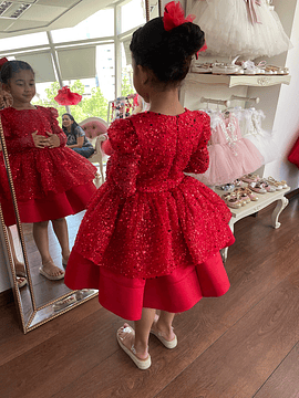 Vestido Rojo Lentejuelas con Lazo 