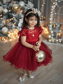 Vestido Nube Rojo Bordeo con Flores 