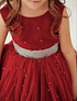 Vestido Bordo con perlitas y lazo plateado 