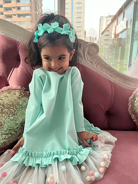 Vestido Pelotitas Color Turquesa