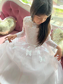 Vestido Mariposas Blanco y Palo de Rosa