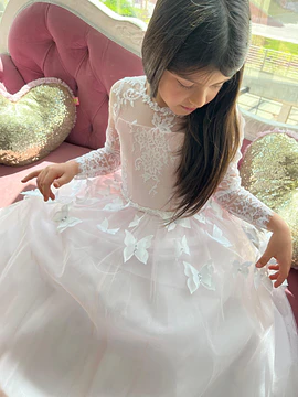 Vestido Mariposas Blanco y Palo de Rosa