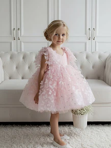 Vestido Mariposas Corto Rosa 