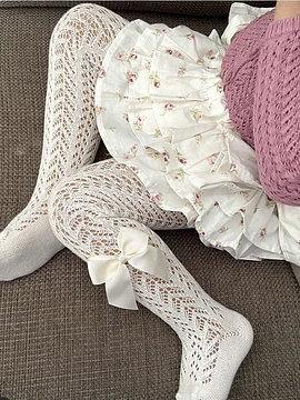 Leotardos Perle Calado con Lazo Grosgrain 