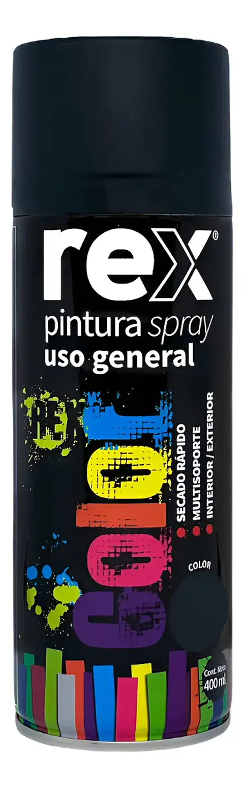 Pintura En Spray Uso General Secado Rápido Rex 400ml Color Negro Mate