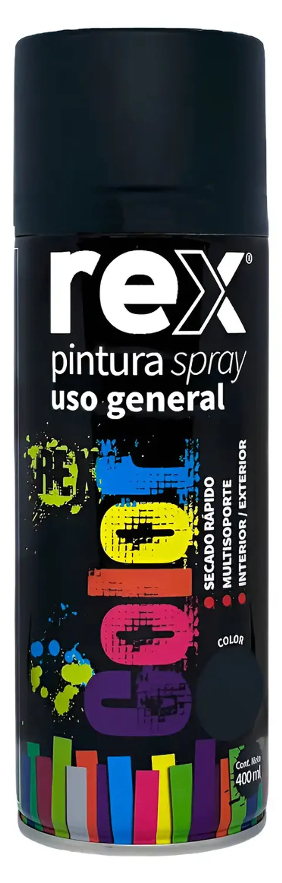 Pintura En Spray Uso General Secado Rápido Rex 400ml Color Negro Mate 1