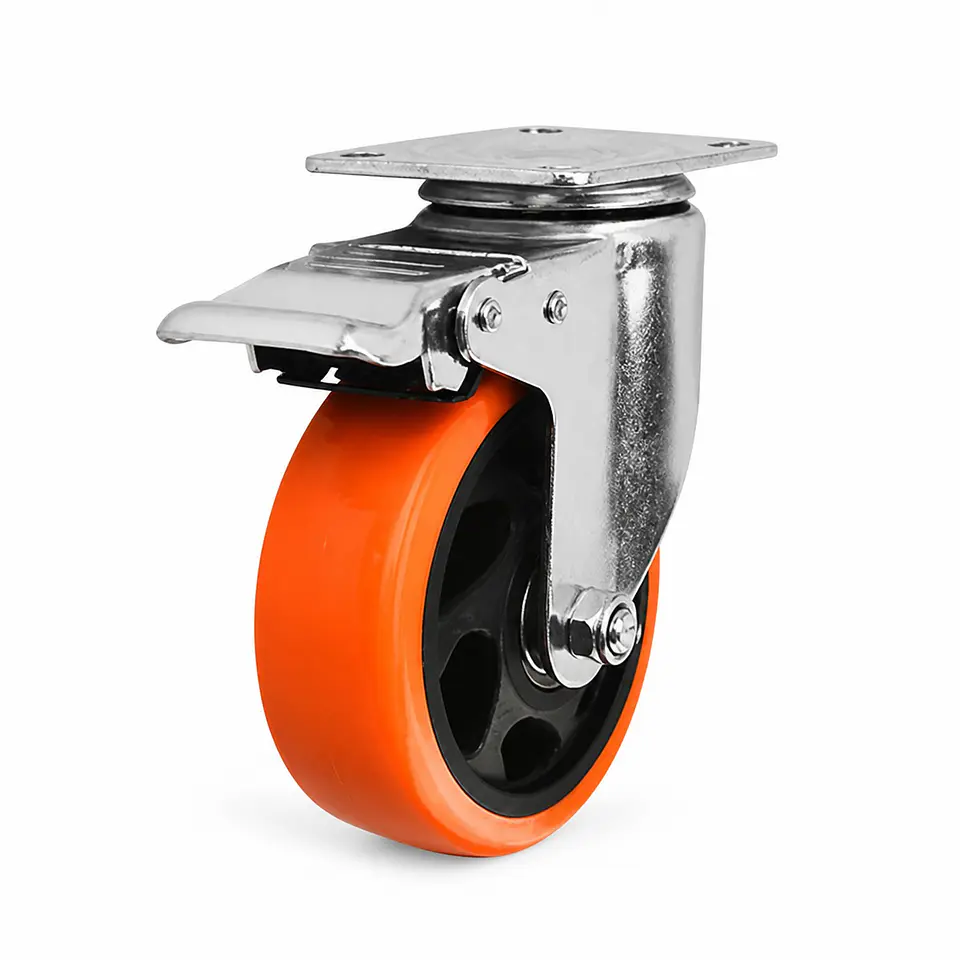 Rueda Industrial Naranja Giratoria 5 Pulgadas con Freno 1