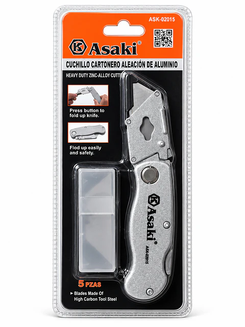 Cuchillo Cartonero Plegable Asaki ASK-02015 con 5 Hojas