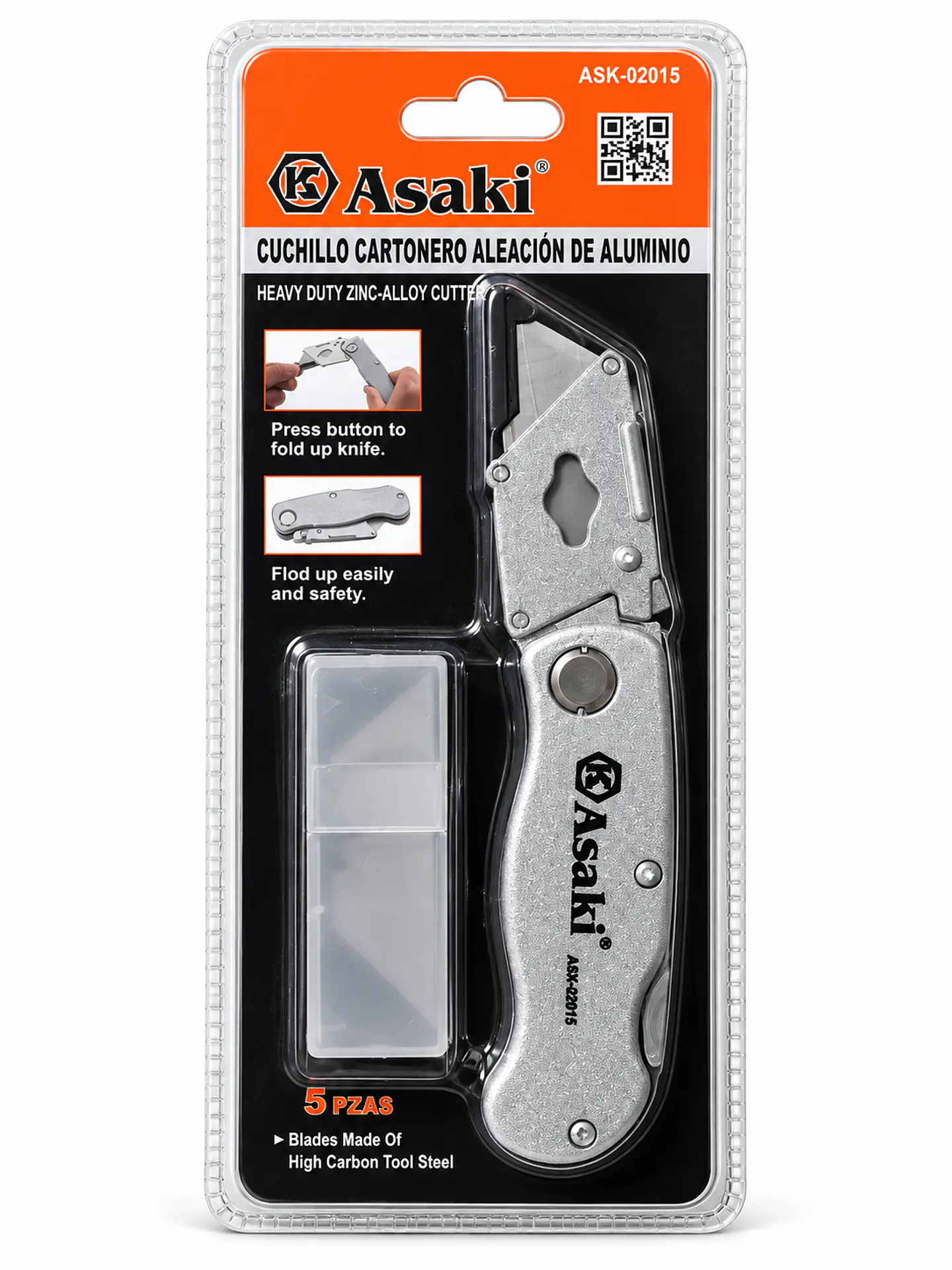 Cuchillo Cartonero Plegable Asaki ASK-02015 con 5 Hojas 1
