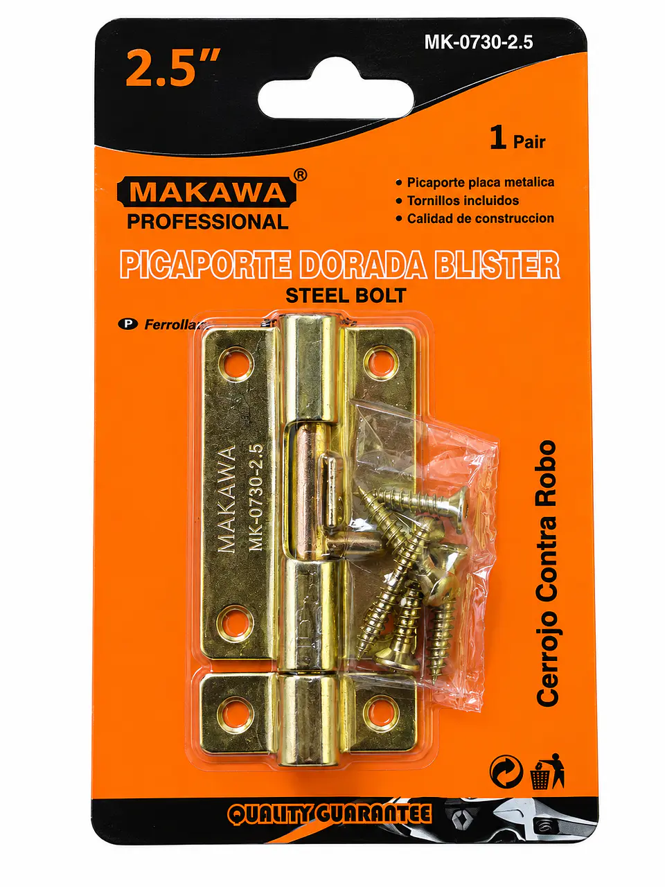 Bisagra Antirrobo Dorada 2.5 Pulgadas Makawa con Tornillos - MK-0730-2.5 1