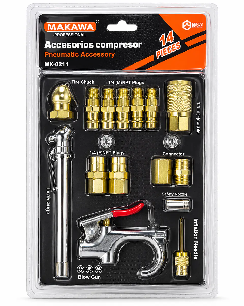 Kit de Accesorios Neumáticos para Compresor Makawa 14 Piezas MK-0211 1