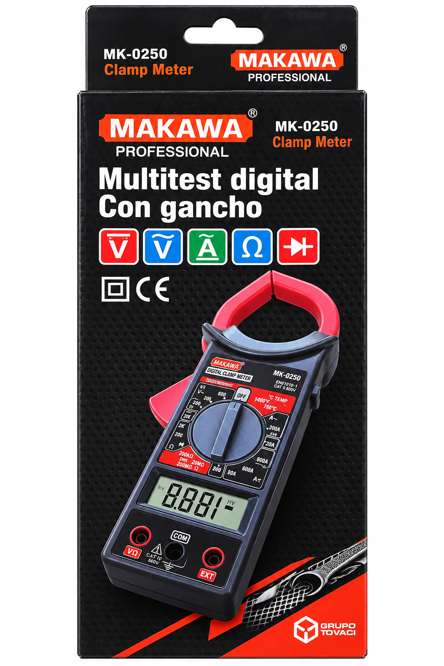 Multímetro Digital de Tenaza Makawa MK-0250 CAT II 600 V 1