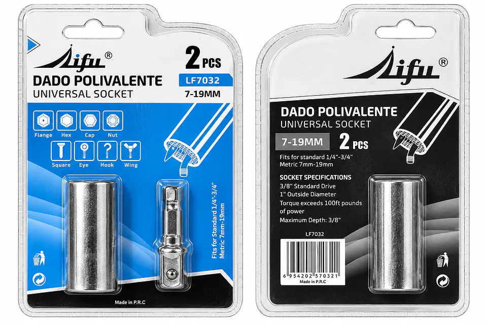 Dado Universal 7–19 mm Lifu LF7032 con Adaptador 3/8 Pulgada 1