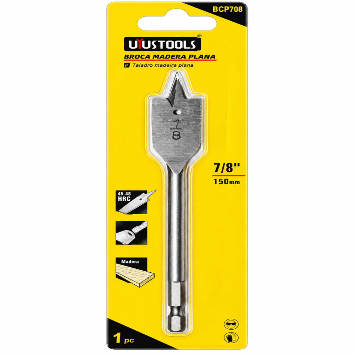 Broca Plana para Madera UYUSTOOLS BCP708 7/8 Pulgada (150 mm) 1