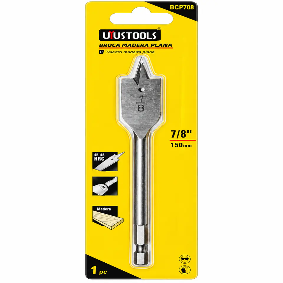 Broca Plana para Madera UYUSTOOLS BCP708 7/8 Pulgada (150 mm) 1