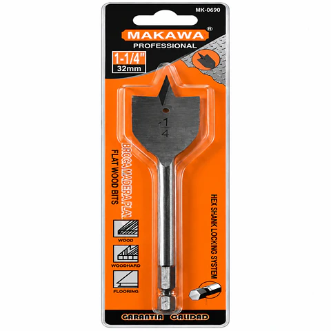 Broca Plana para Madera MAKAWA MK-0690 1-1/4 Pulgada (32 mm)