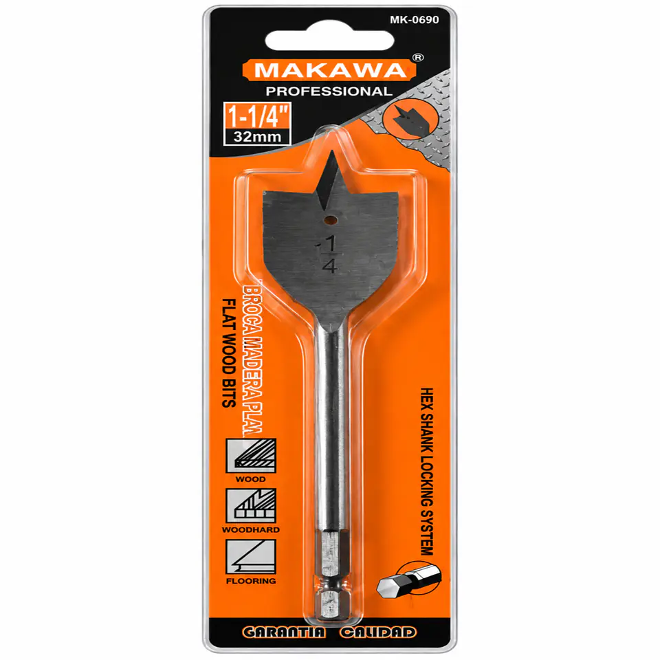 Broca Plana para Madera MAKAWA MK-0690 1-1/4 Pulgada (32 mm) 1