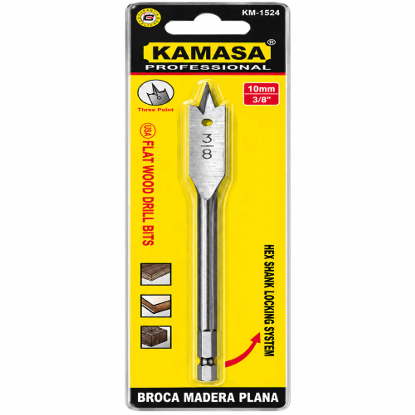 Broca Plana para Madera MAKAWA KM-1524 10 mm (3/8 Pulgada) 1