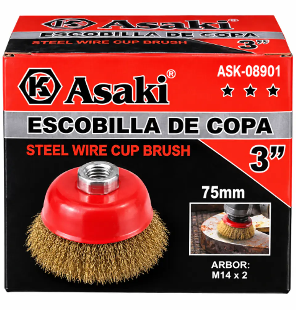 Escobilla de Copa de Alambre de Acero Asaki 3 Pulgadas (75 mm) ASK-08901 1