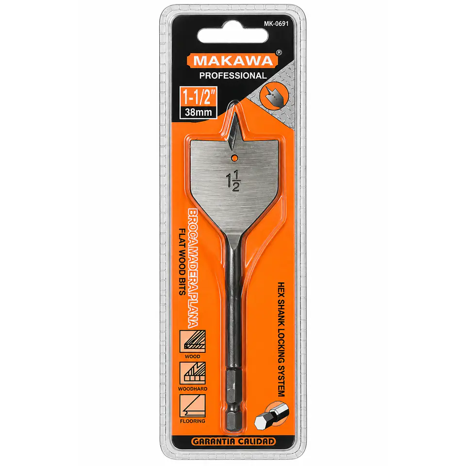 Broca Plana para Madera MAKAWA 1-1/2 Pulgadas 38 mm MK-0691 1