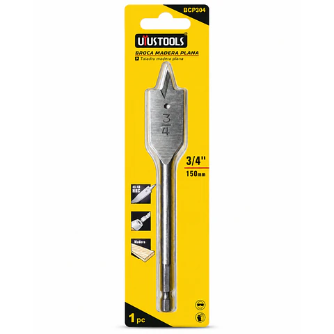 Broca Plana para Madera UYUSTOOLS 3/4 Pulgada 150 mm BCP304
