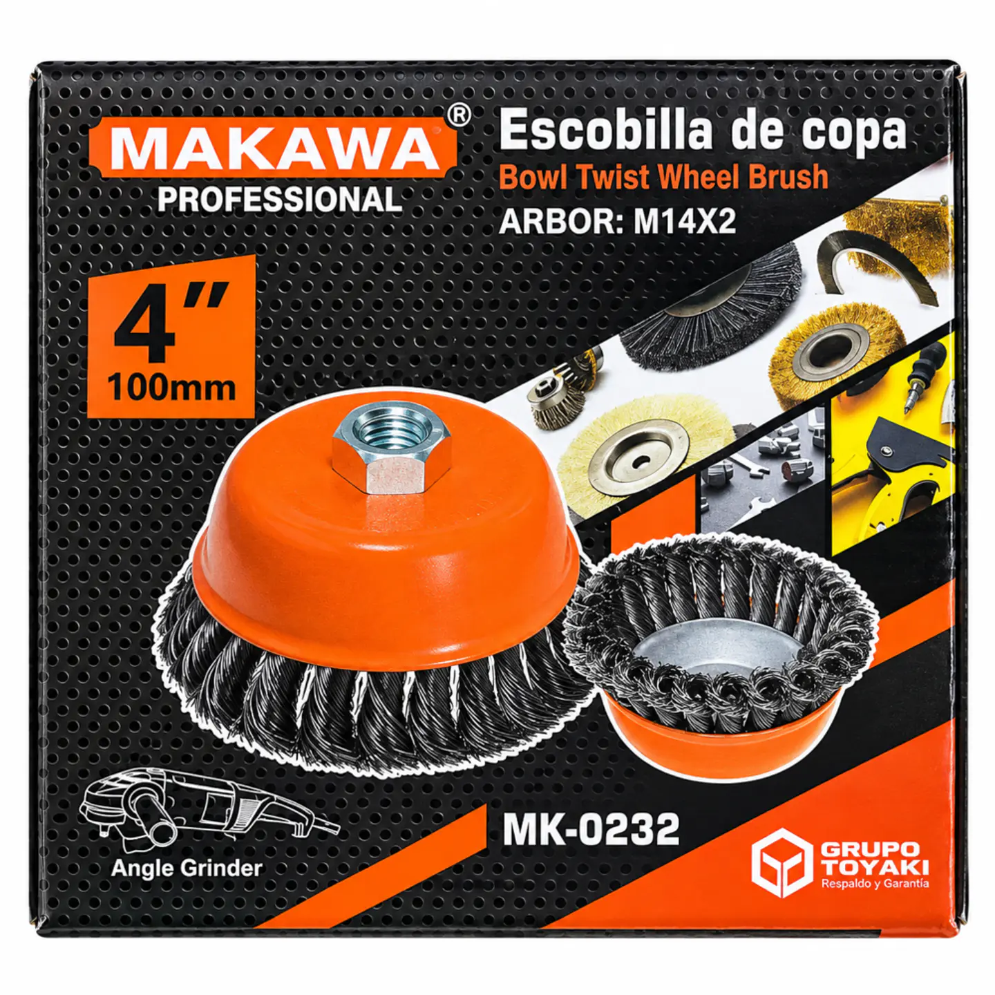 Cepillo de Copa Trenzado MAKAWA 4 Pulgadas 100 mm M14 x 2 1