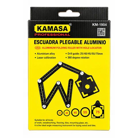 Escuadra Plegable de Aluminio KAMASA KM-1904 con Localizador de Orificios