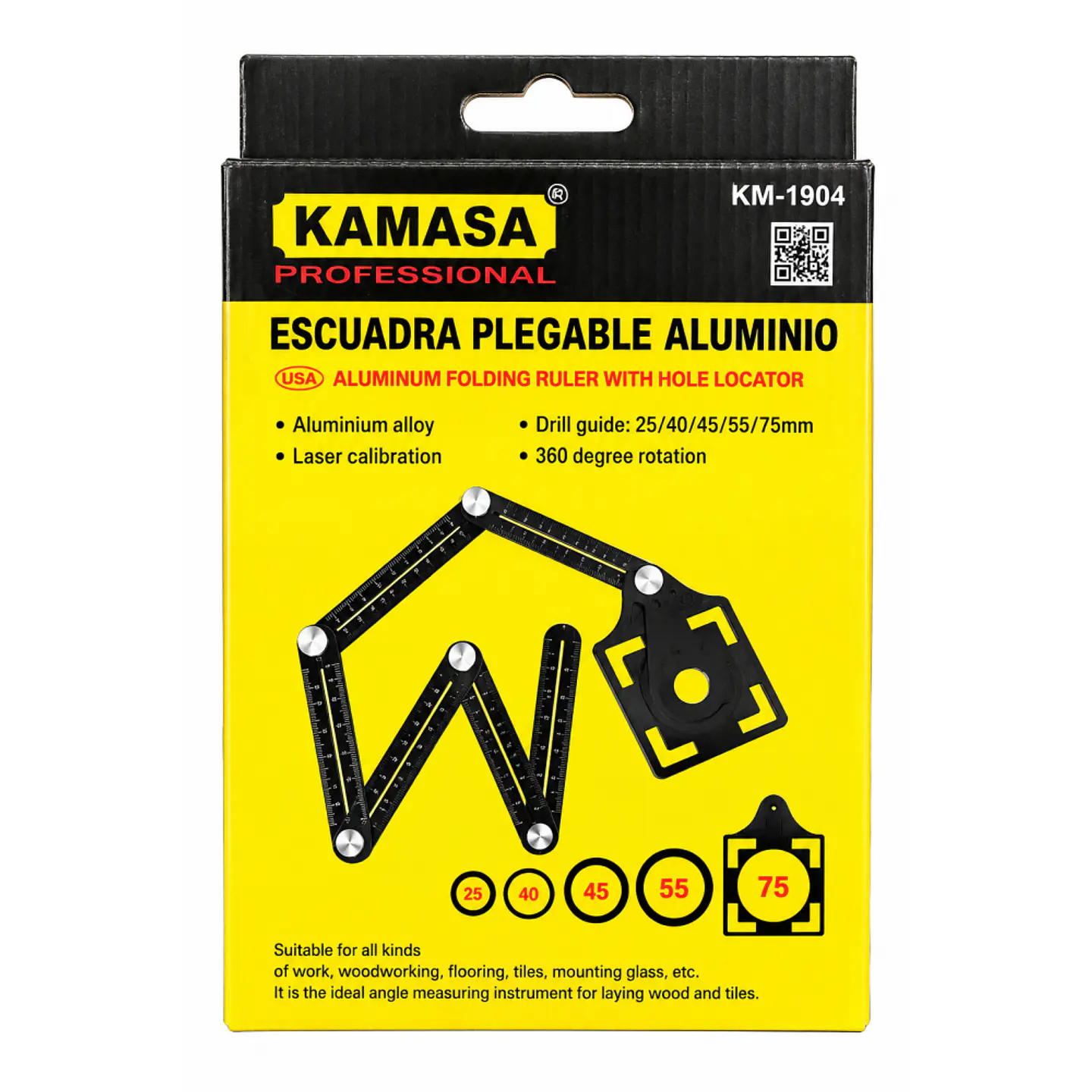Escuadra Plegable de Aluminio KAMASA KM-1904 con Localizador de Orificios 1