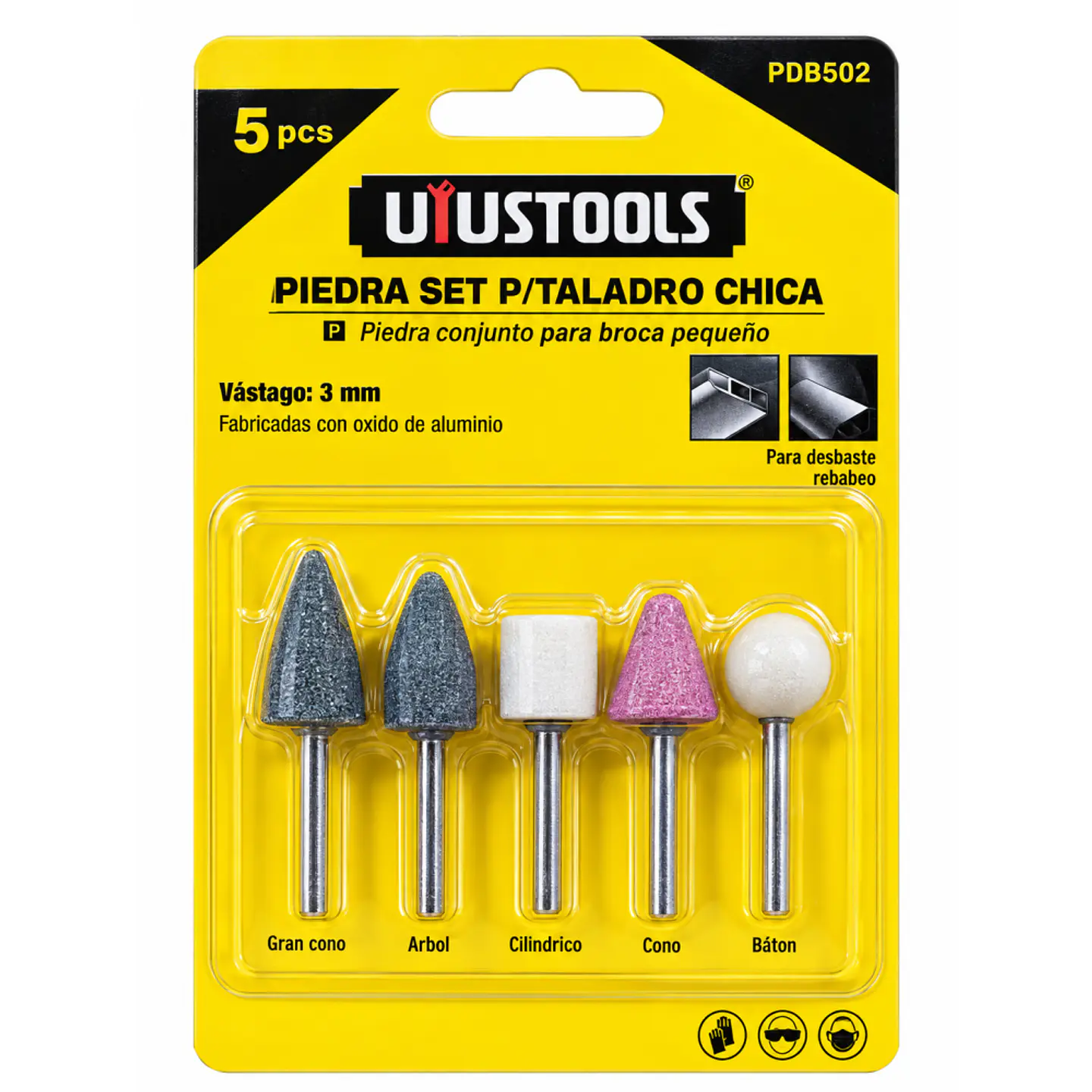 Juego de Piedras Abrasivas Uyustools PDB502 5 Piezas Vástago 3 mm 1