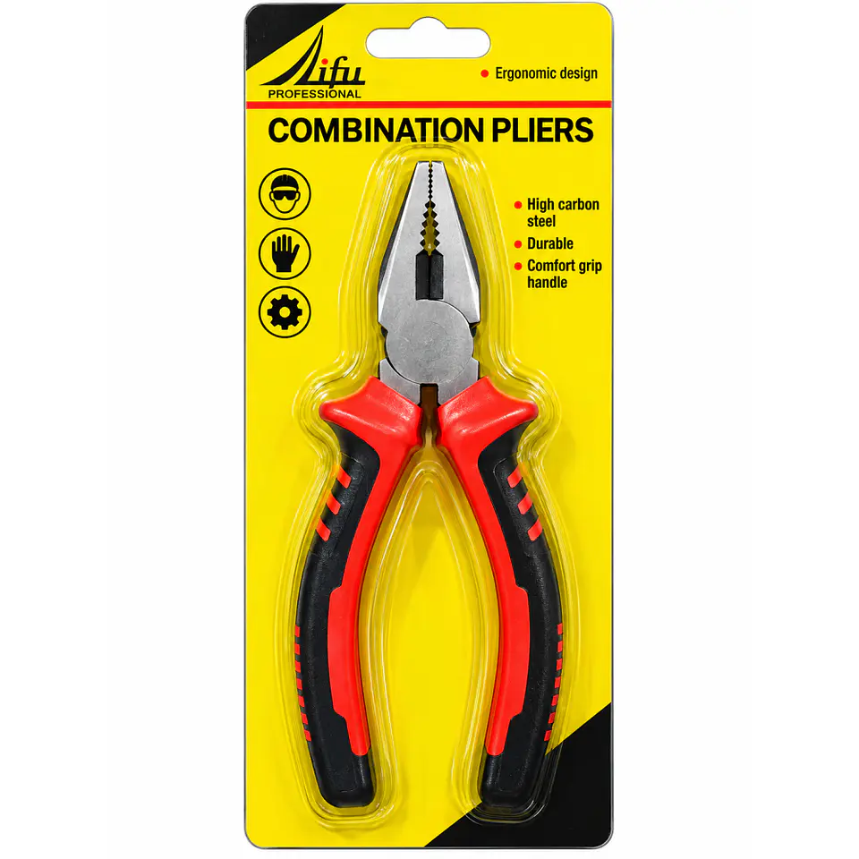 Alicate Universal Lifu de Acero al Carbono Mango Rojo y Negro 1