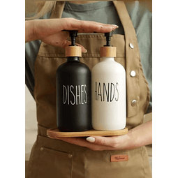 Set dispensadores Hands& Dishes con Base de Bambú
