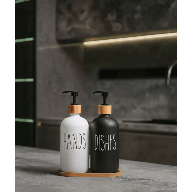 Set dispensadores Hands& Dishes con Base de Bambú