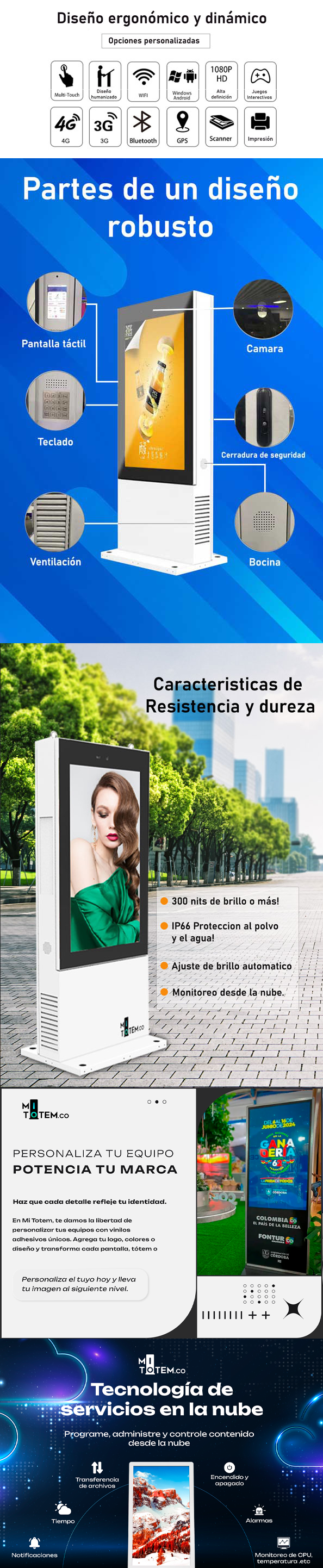 Tótem interactivo publicidad pantalla exterior táctil-caracteristicas
