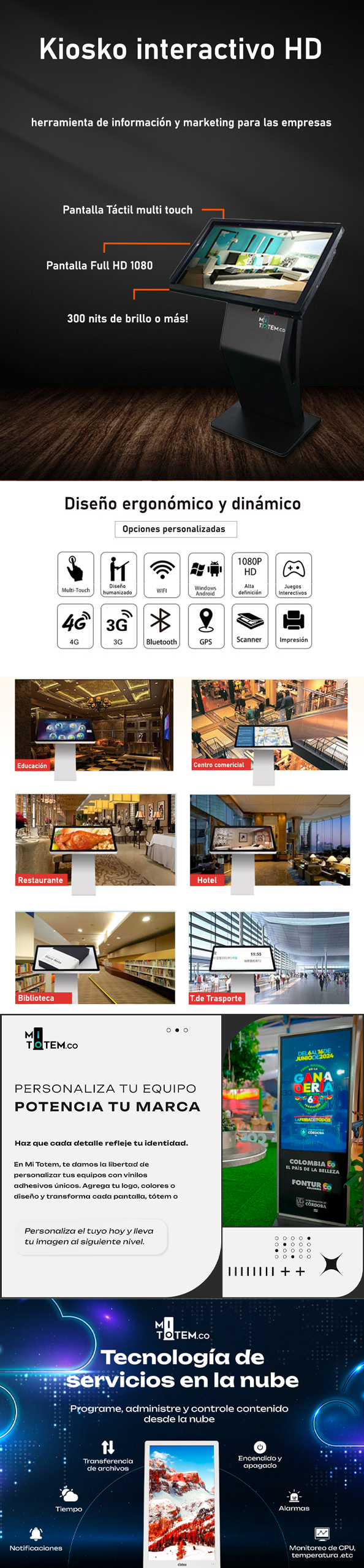 Kiosco digital directorio interactivo pantalla táctil-caracteristicas