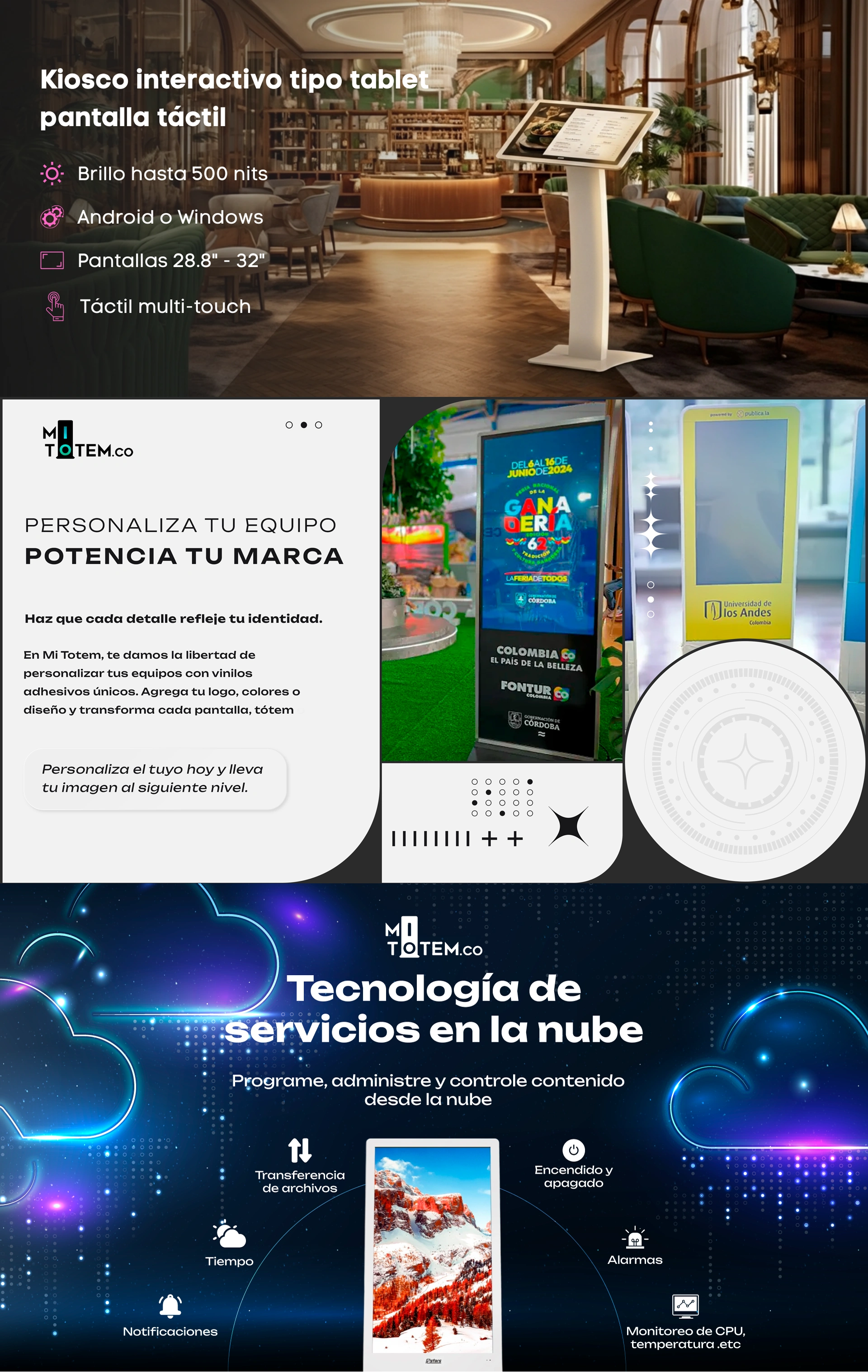 Kiosco interactivo tipo tablet pantalla táctil-caracteristicas