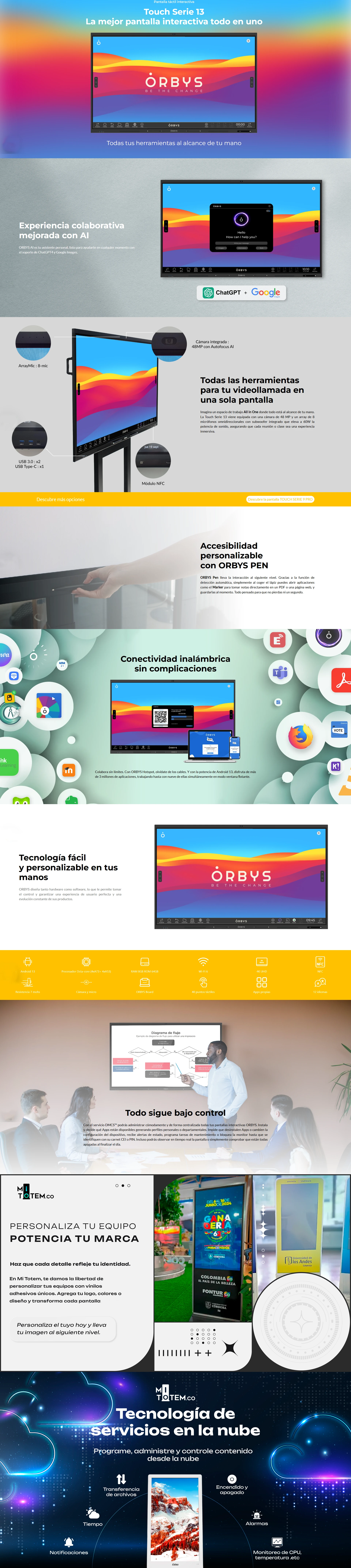 Pizarra Interactiva Orbys TS13 Android 13 65