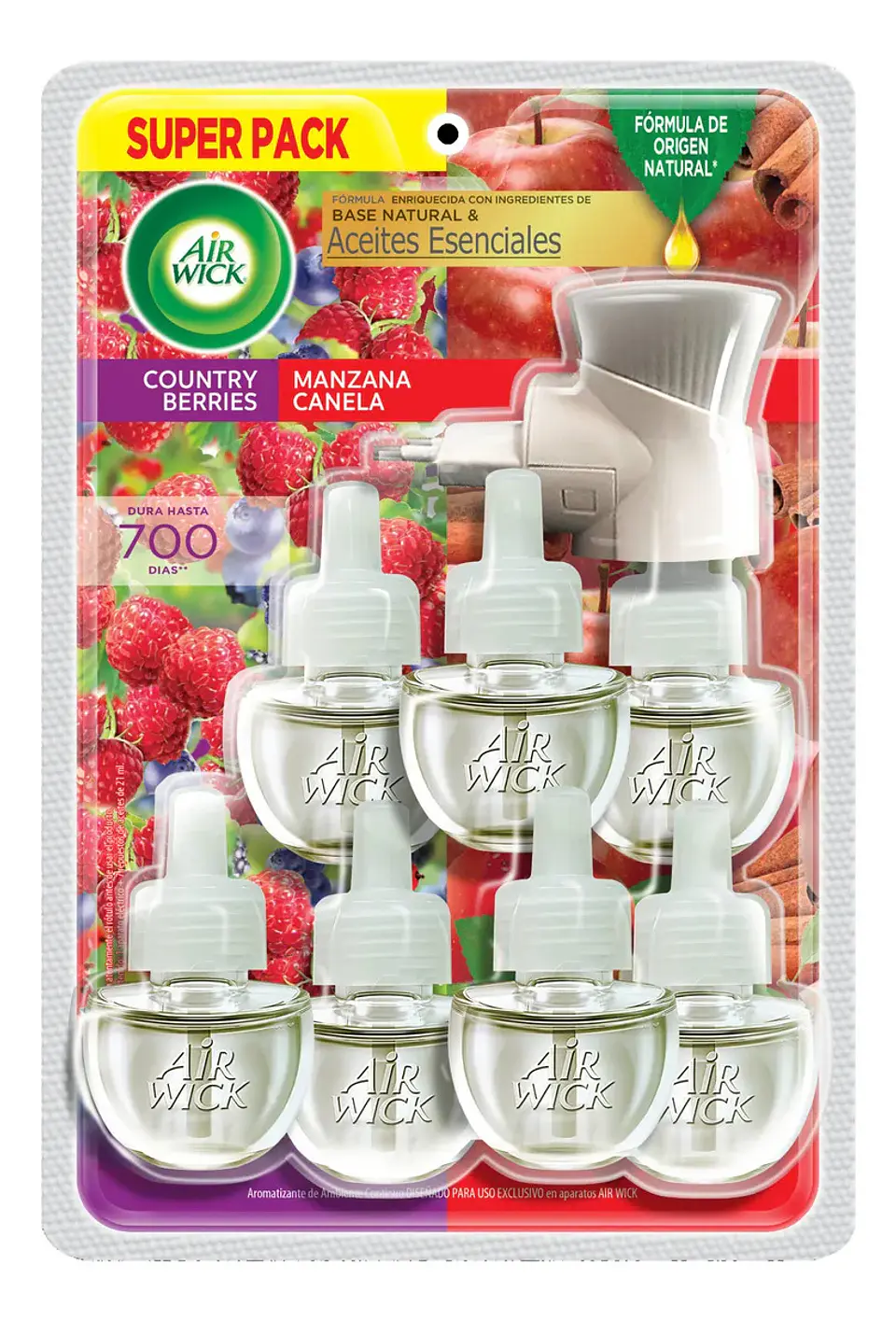 Air Wick Aromatizante de Ambiente Eléctrico Manzana Canela y Country Berries 1 aparato + 7 repuestos 21 ml 2