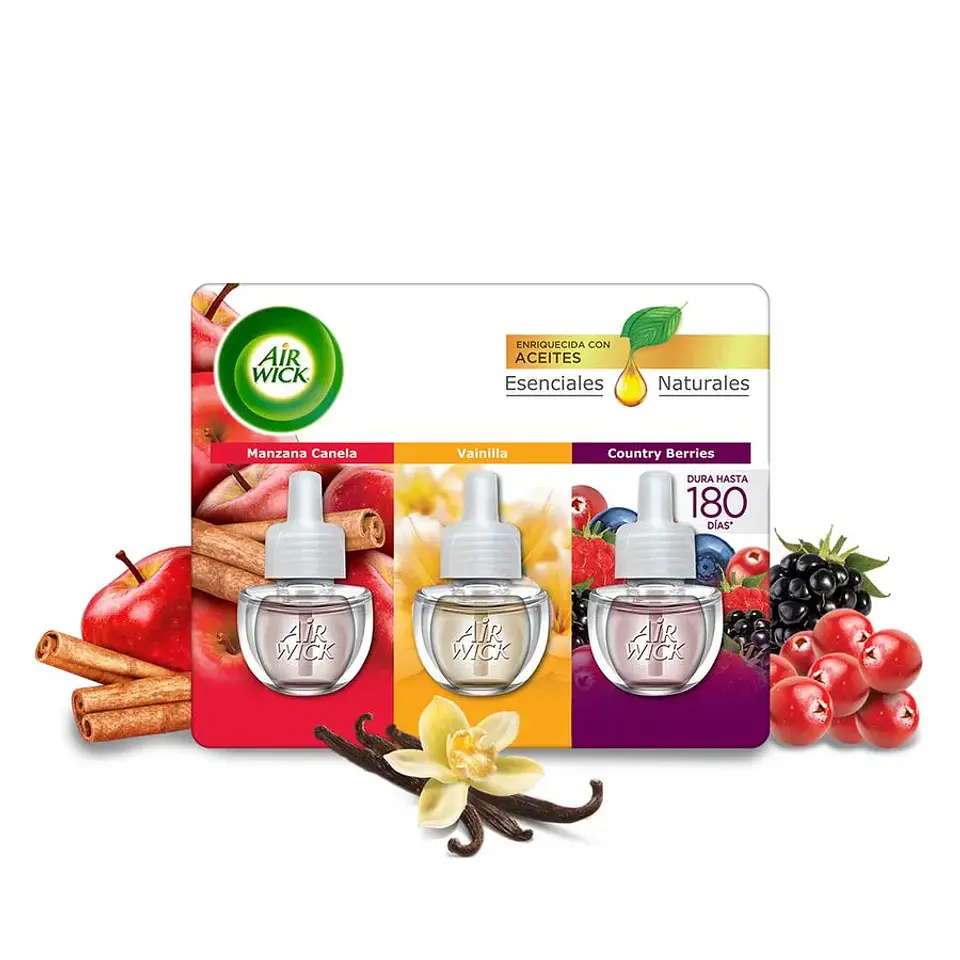 Desodorante Ambiental Kit Repuesto Eléctrico Aceite Manzana - Canela - Vainilla - Counrty Berries Blister 2