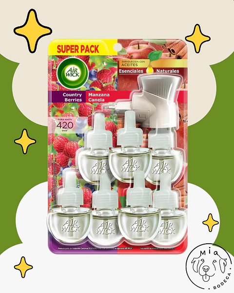 Air Wick Aromatizante de Ambiente Eléctrico Manzana Canela y Country Berries 1 aparato + 7 repuestos 21 ml
