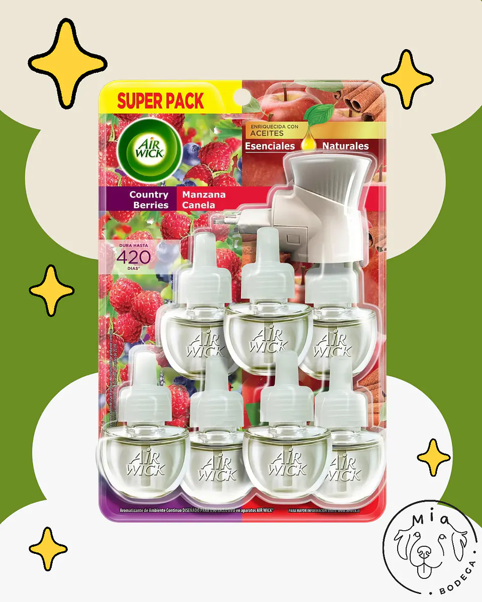 Air Wick Aromatizante de Ambiente Eléctrico Manzana Canela y Country Berries 1 aparato + 7 repuestos 21 ml 1