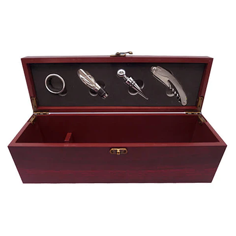 Set De Vino Madera Caoba Con Accesorios