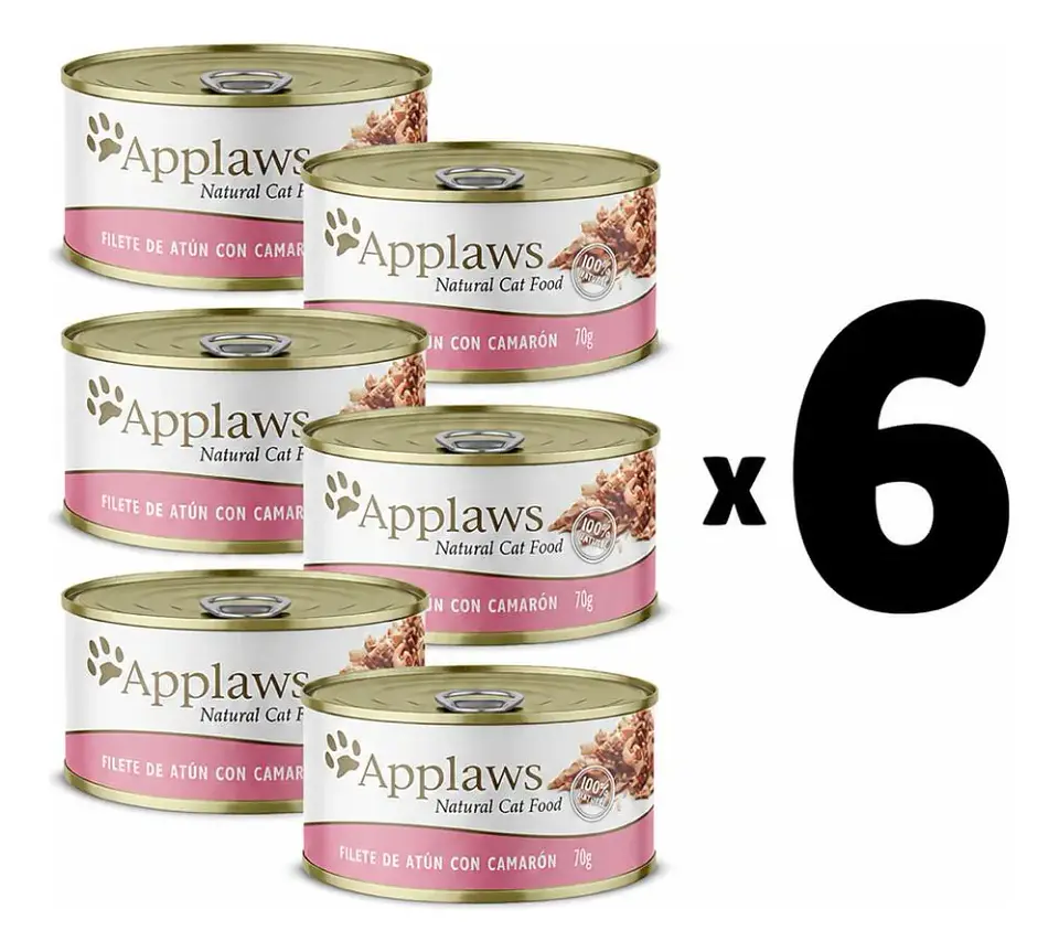 Applaws 6 Latas Alimento Sabor Atún con Camarón para Gatos 420 g 1