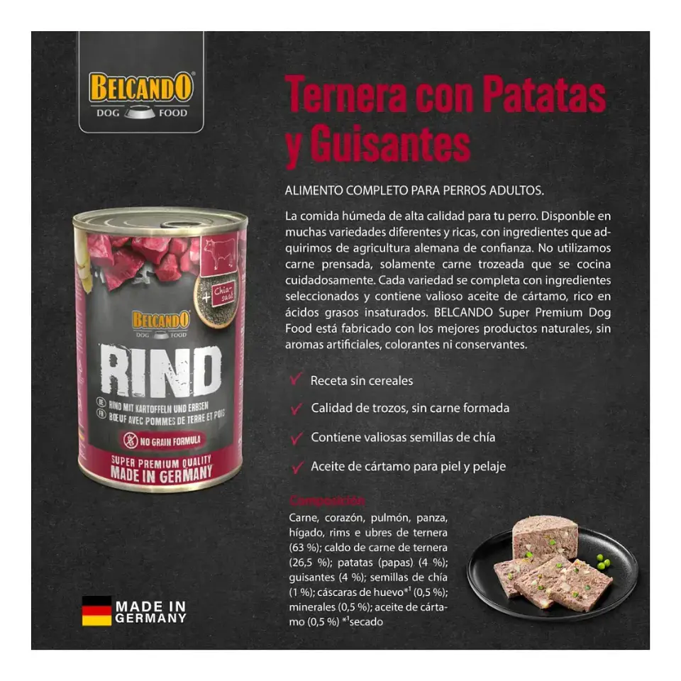 Belcando Alimento en Lata Húmedo De Ternera Guisante y Patata 800 Gr 3