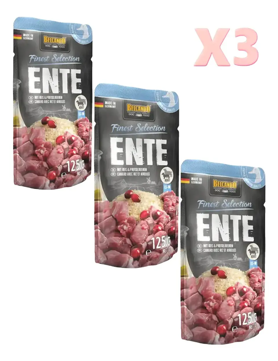 Belcando Alimento 3 Sachets Ente (pato-arroz-arandanos- 125 Grs C/u 1.5 kg 1